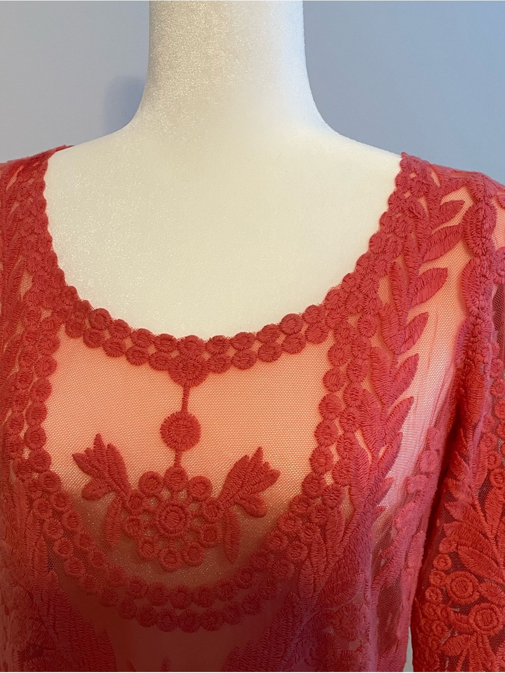 Sundance Coral Embroidered Lace Sheer Blouse